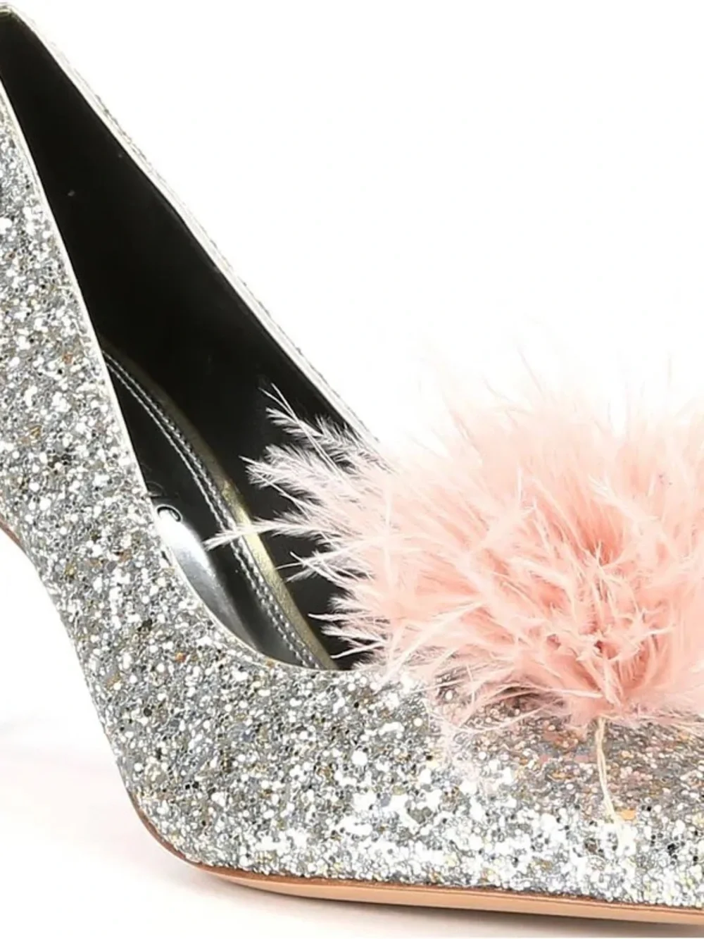 kate spade glitter ballet flats with pink feather pom